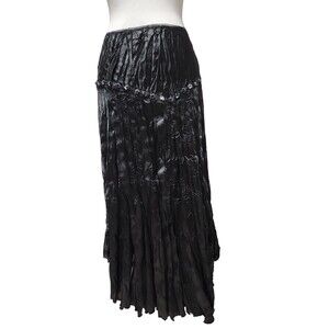 Dolled Up By Fang Womens M Wrinkle Floral Sequins Black Skirt Witchy Whimsigoth
